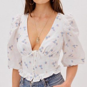 For Love & Lemons Callie Top - Off The Shoulder Peasant Blouse - White XL